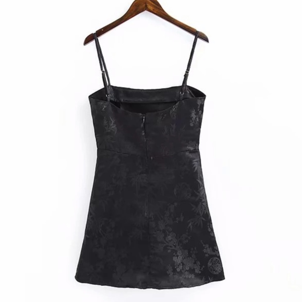 90’s Chic Satin Mini Cami Dress Embroidered Black - Picture 3 of 6
